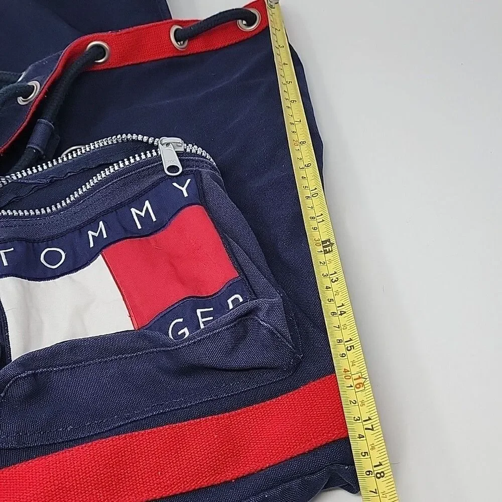 Vintage Tommy Hilfiger Canvas Backpack 1990s Nap Sack Tote Bag Big Flag Cotton - Picture 16 of 16
